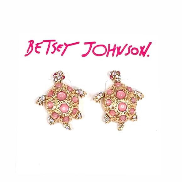 Betsey Johnson Turtle Earrings Gold Tone Pink - Picture 4 of 4